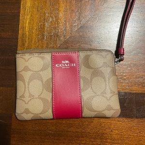 Tan & Red Coach Wristlet Wallet